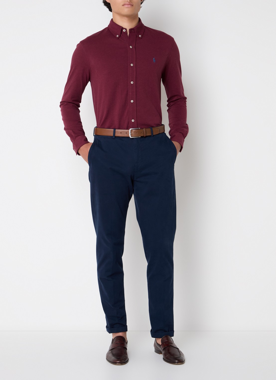 Ralph Lauren Regular fit overhemd van piqué katoen - voorkant 3 vintage port heather / bordeaux
