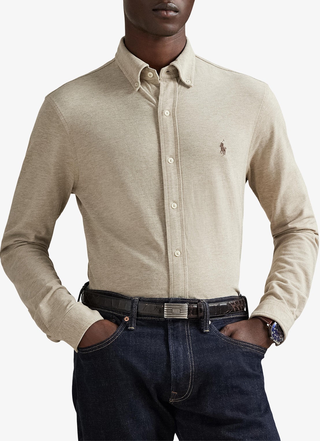Ralph Lauren Regular fit overhemd van piqué katoen - detail tuscan beige heather / beige
