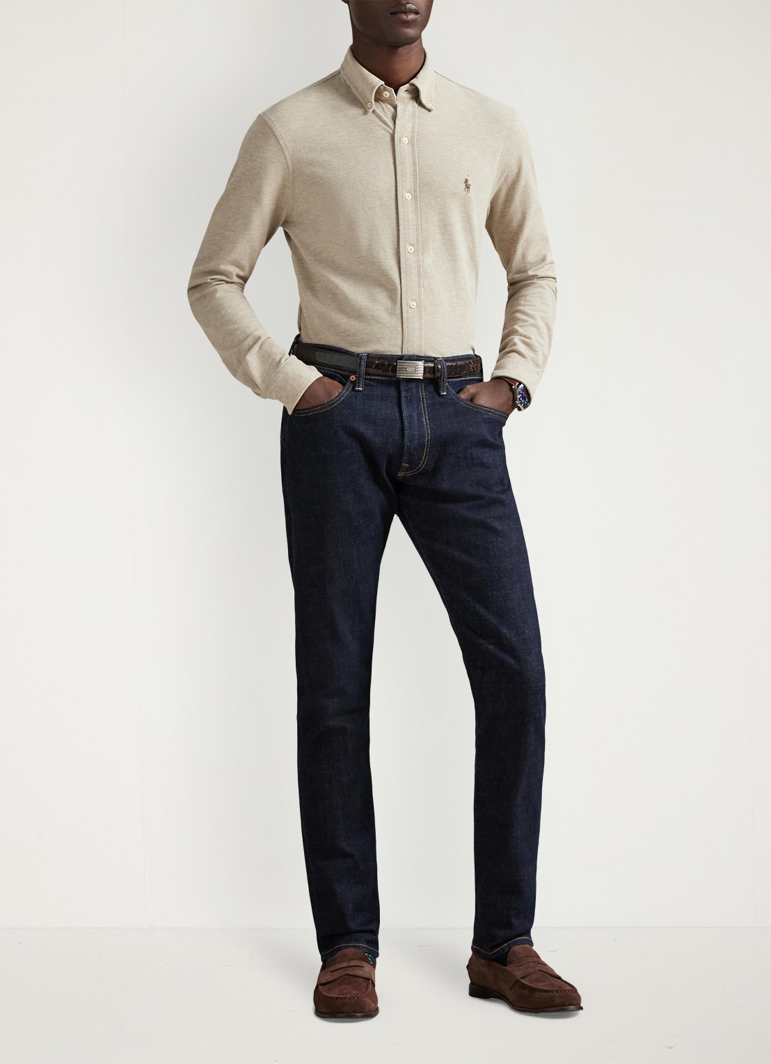 Ralph Lauren Regular fit overhemd van piqué katoen - voorkant 5 tuscan beige heather / beige