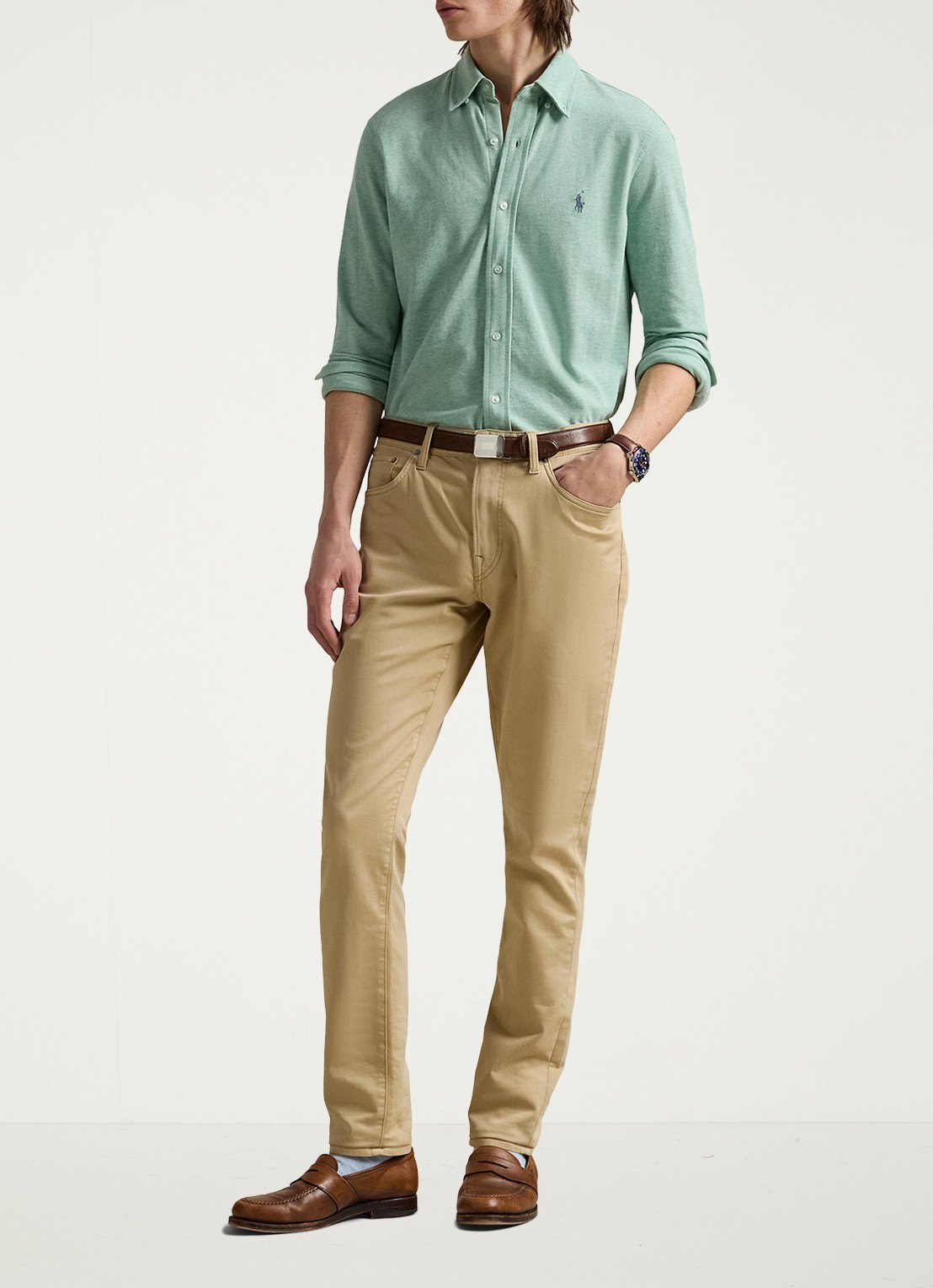 Ralph Lauren Regular fit overhemd van piqué katoen - voorkant 4 celadon heather / groen