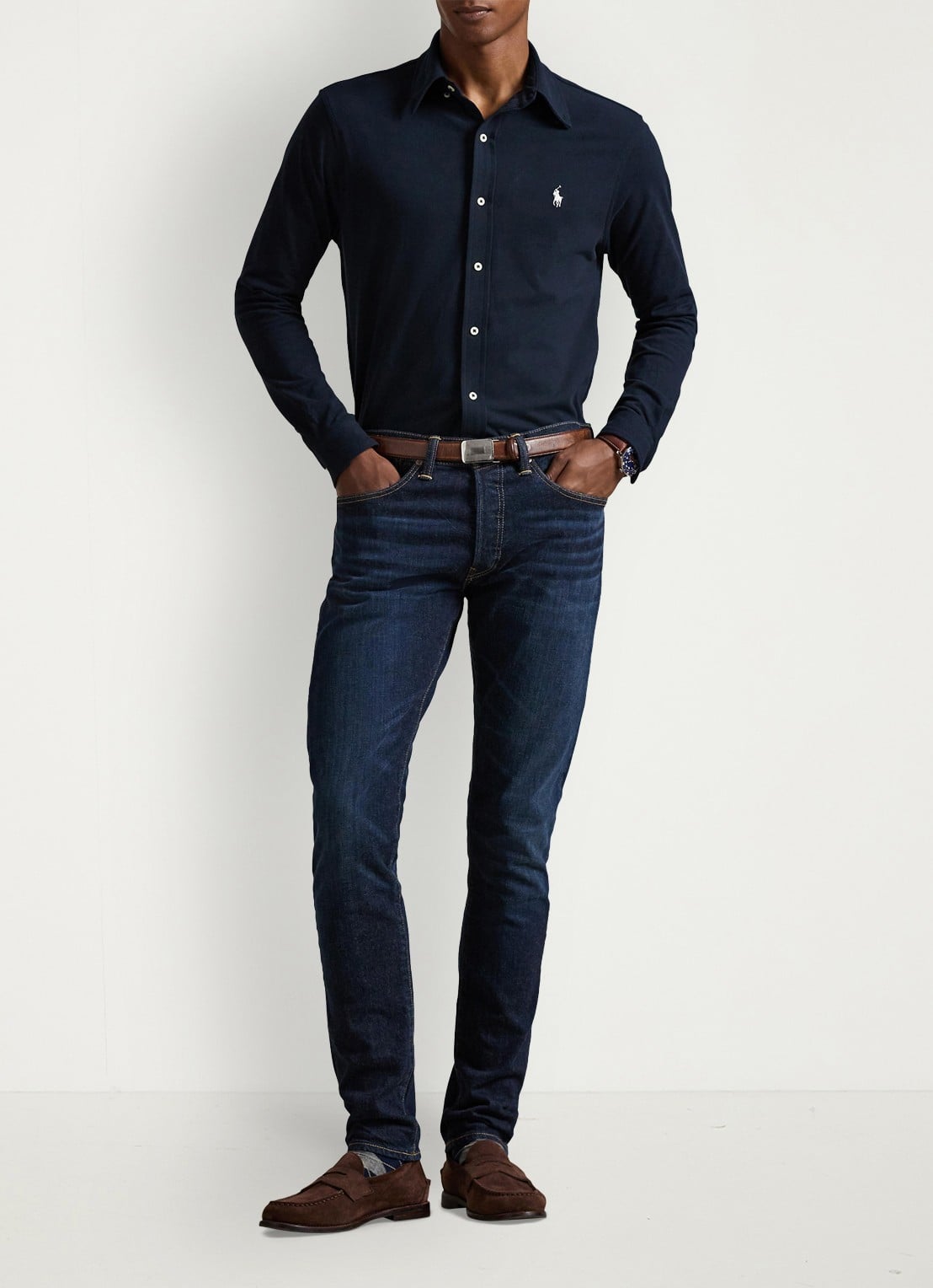 Ralph Lauren Regular fit overhemd van piqué katoen - voorkant 4 aviator navy / donkerblauw