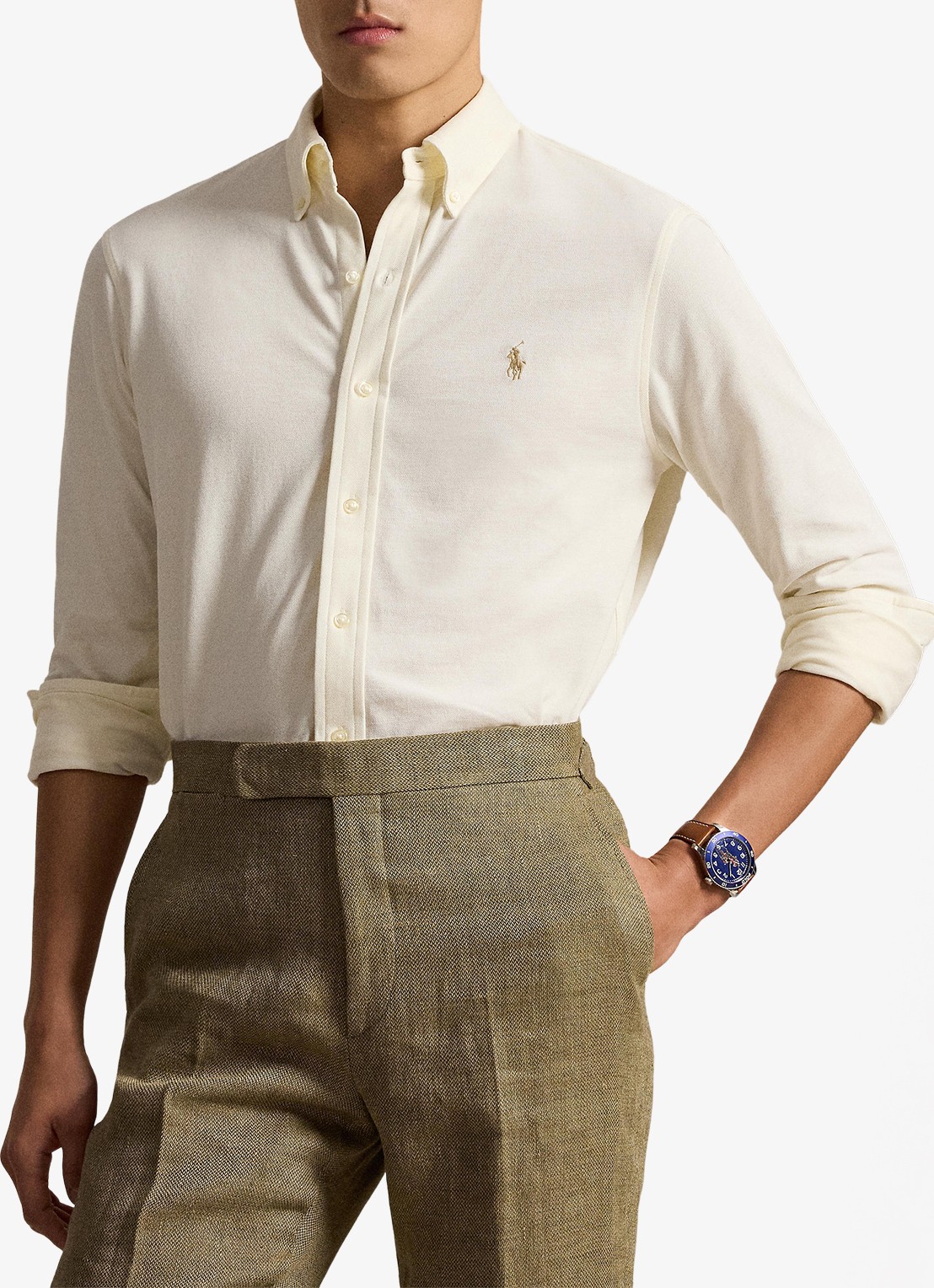 Ralph Lauren Regular fit overhemd van piqué katoen - voorkant 3 pale cream / crème
