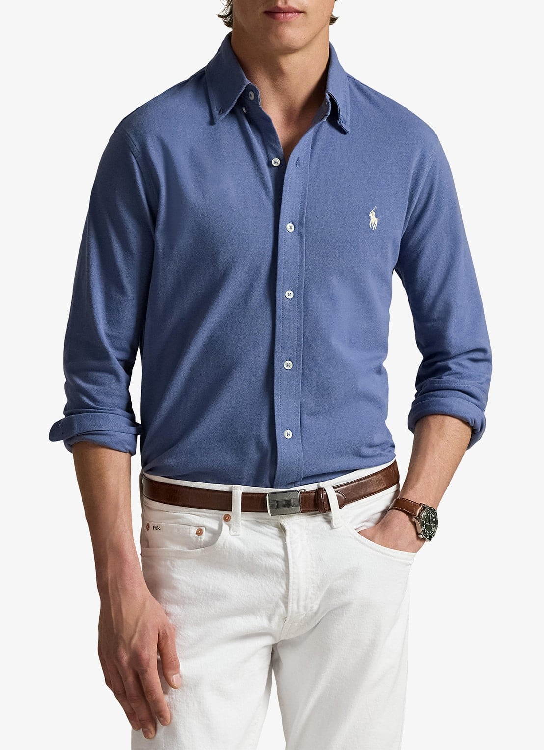 Ralph Lauren Regular fit overhemd van piqué katoen - detail 4 capri blue / blauw