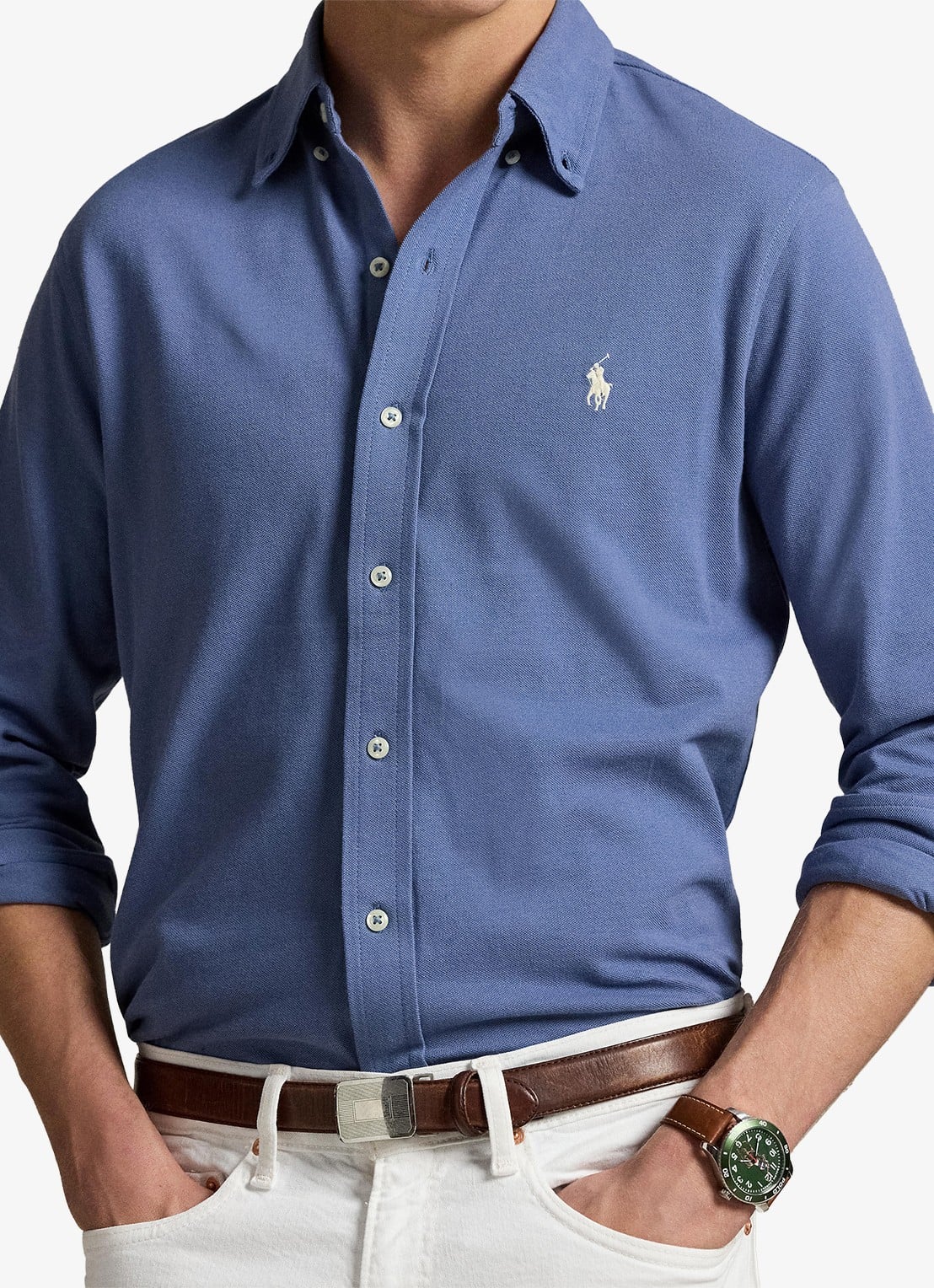 Ralph Lauren Regular fit overhemd van piqué katoen - detail 5 capri blue / blauw