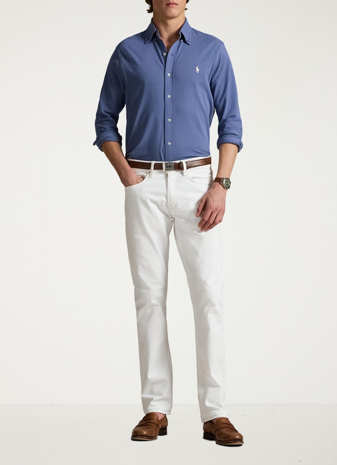 Ralph Lauren Regular fit overhemd van piqué katoen - voorkant 3 capri blue / blauw