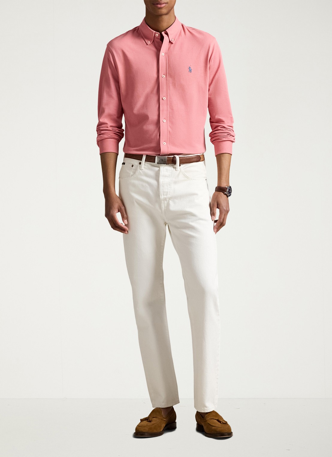 Ralph Lauren Regular fit overhemd van piqué katoen - voorkant 3 desert rose / roze