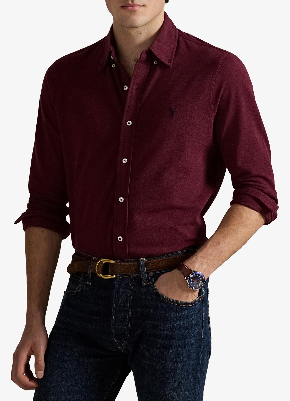 Ralph Lauren Regular fit overhemd van piqué katoen - detail spring wine heather / wijnrood
