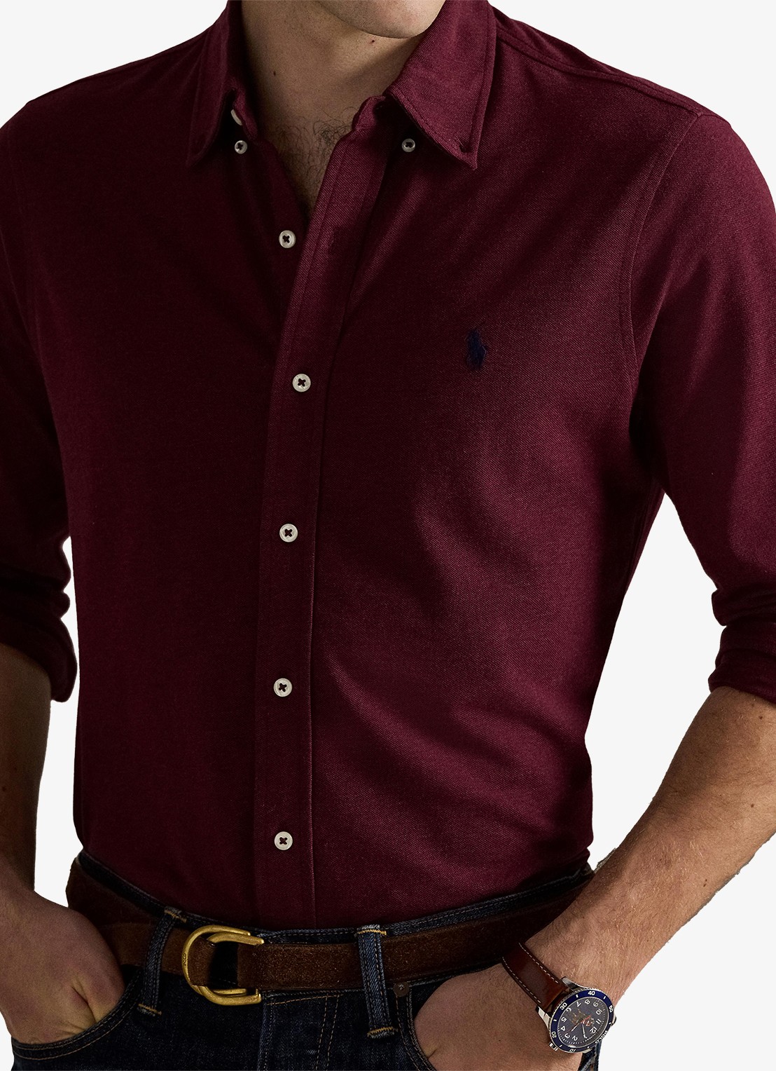 Ralph Lauren Regular fit overhemd van piqué katoen - detail 2 spring wine heather / wijnrood