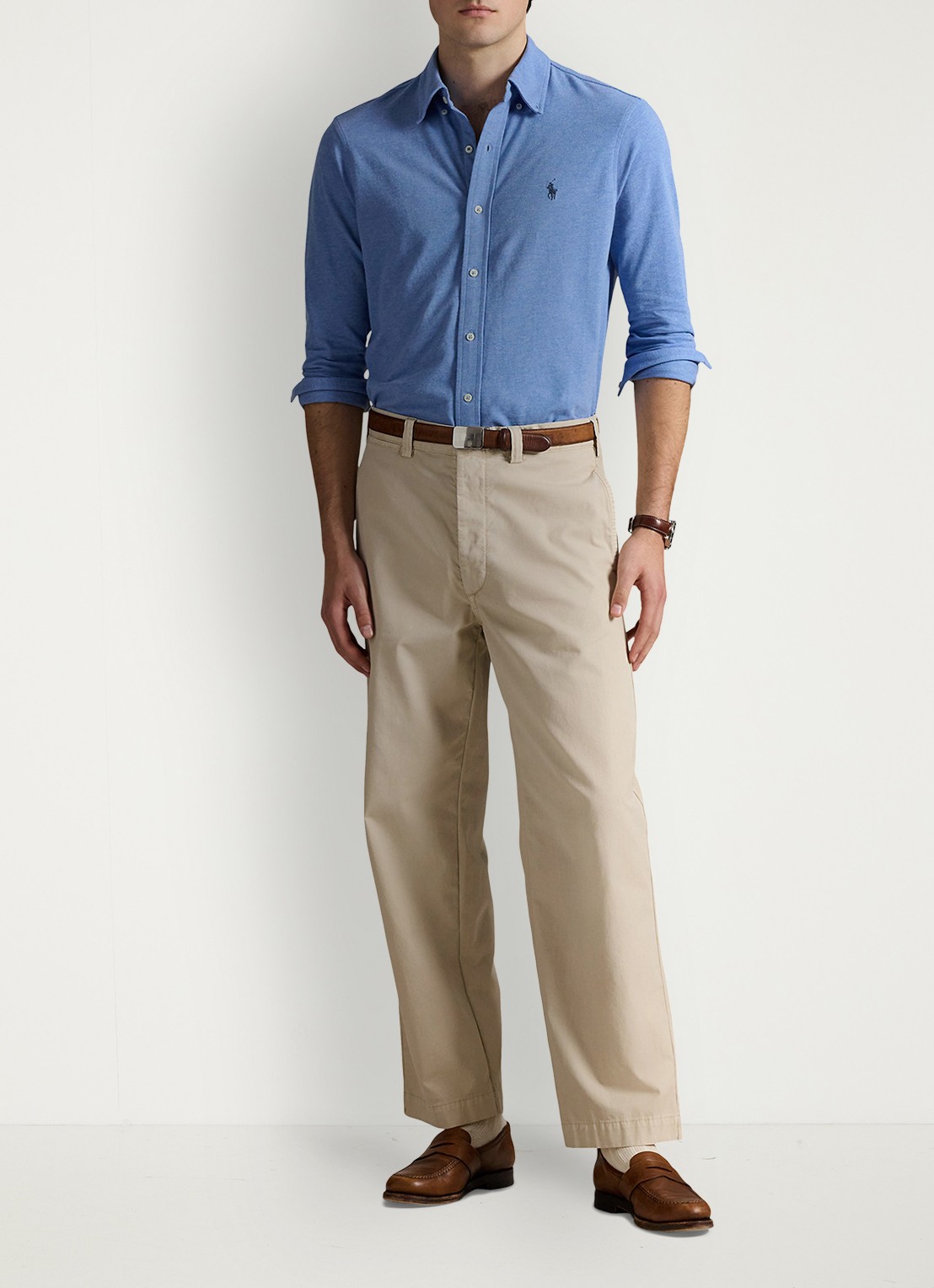 Ralph Lauren Regular fit overhemd van piqué katoen - voorkant 5 soft royal heather / blauw