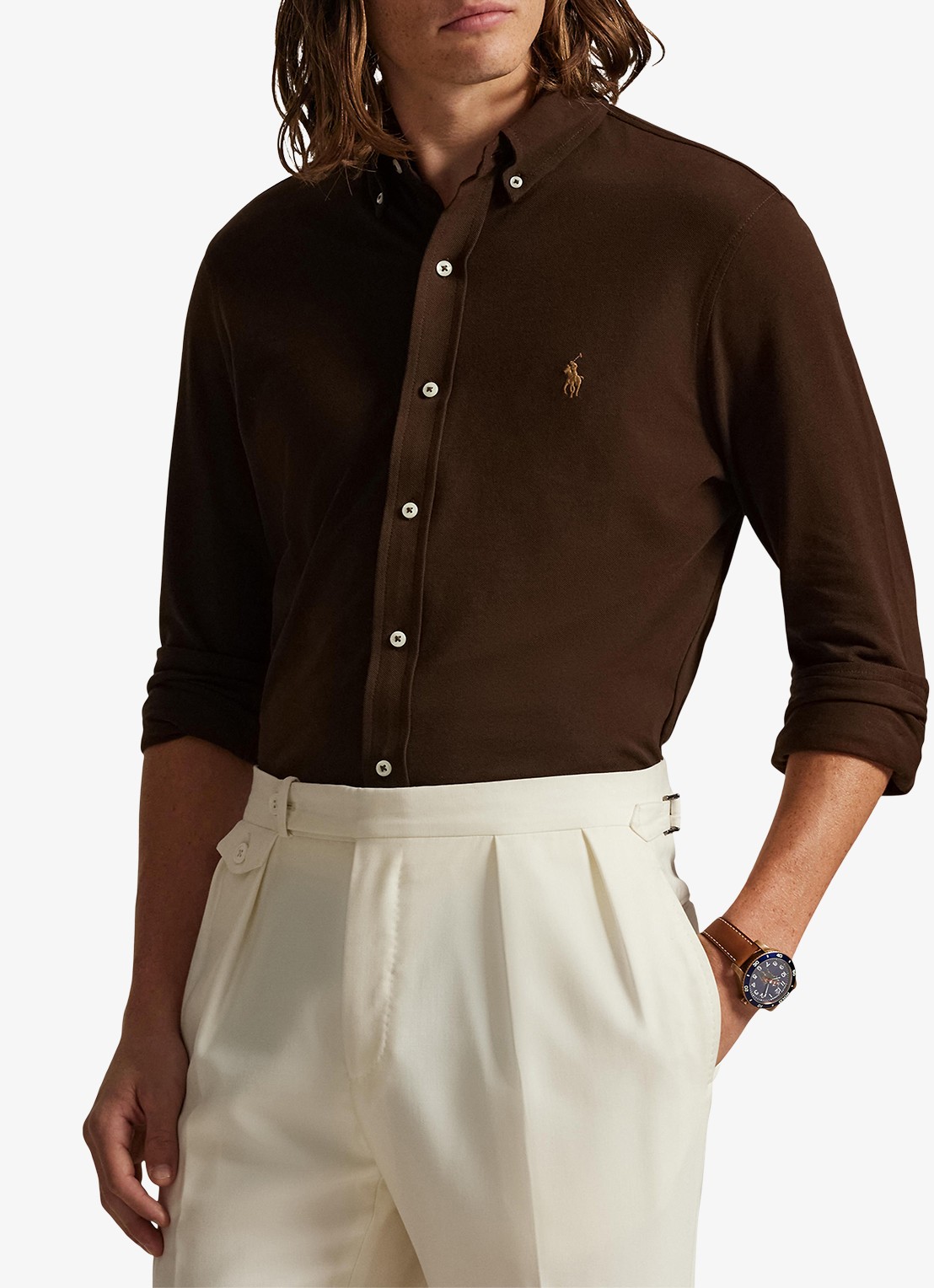 Ralph Lauren Regular fit overhemd van piqué katoen - detail 4 dark beech / zwart