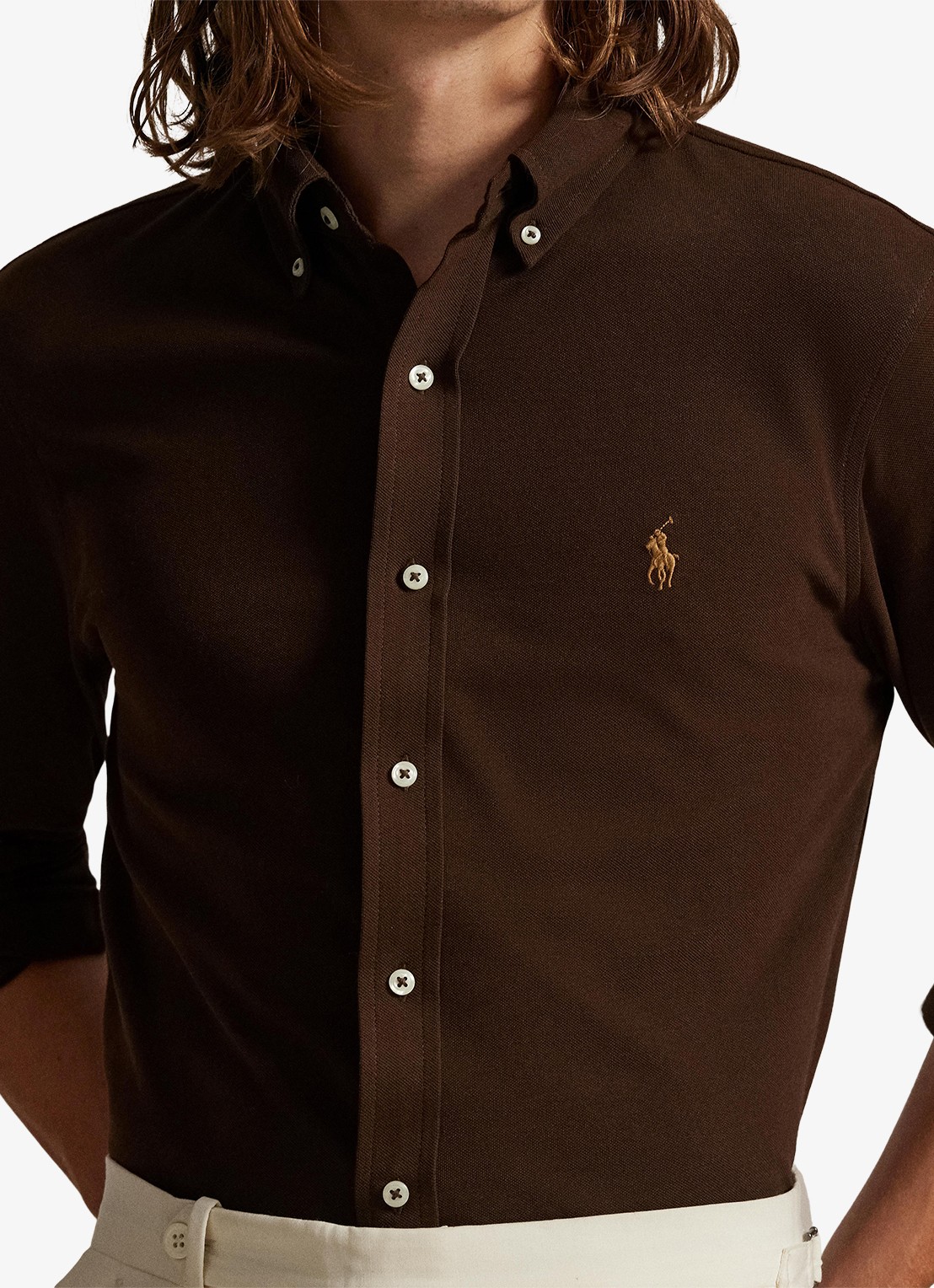 Ralph Lauren Regular fit overhemd van piqué katoen - detail 5 dark beech / zwart