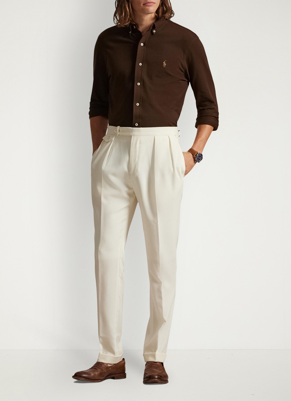 Ralph Lauren Regular fit overhemd van piqué katoen - voorkant 2 dark beech / zwart