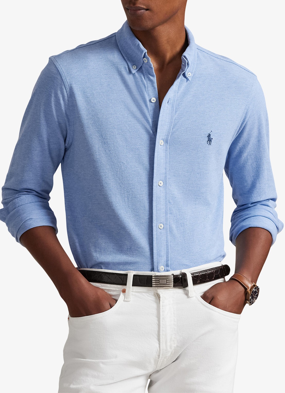Ralph Lauren Regular fit overhemd van piqué katoen - detail 3 isle heather / creme