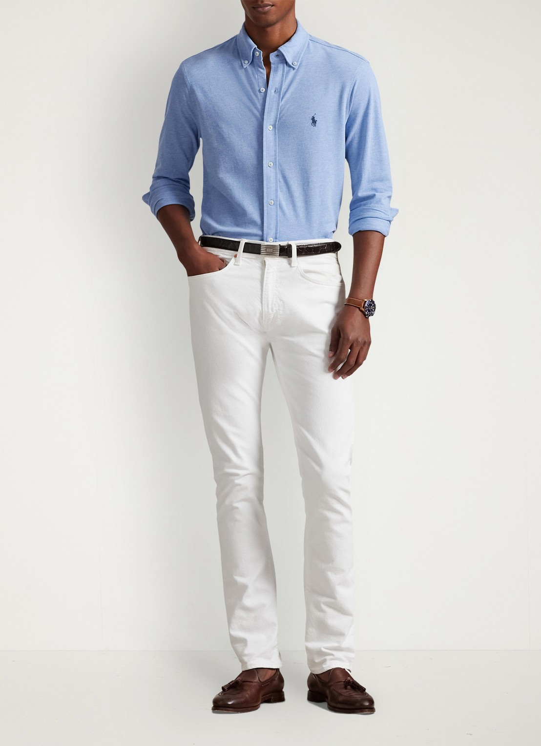 Ralph Lauren Regular fit overhemd van piqué katoen - voorkant 7 isle heather / creme