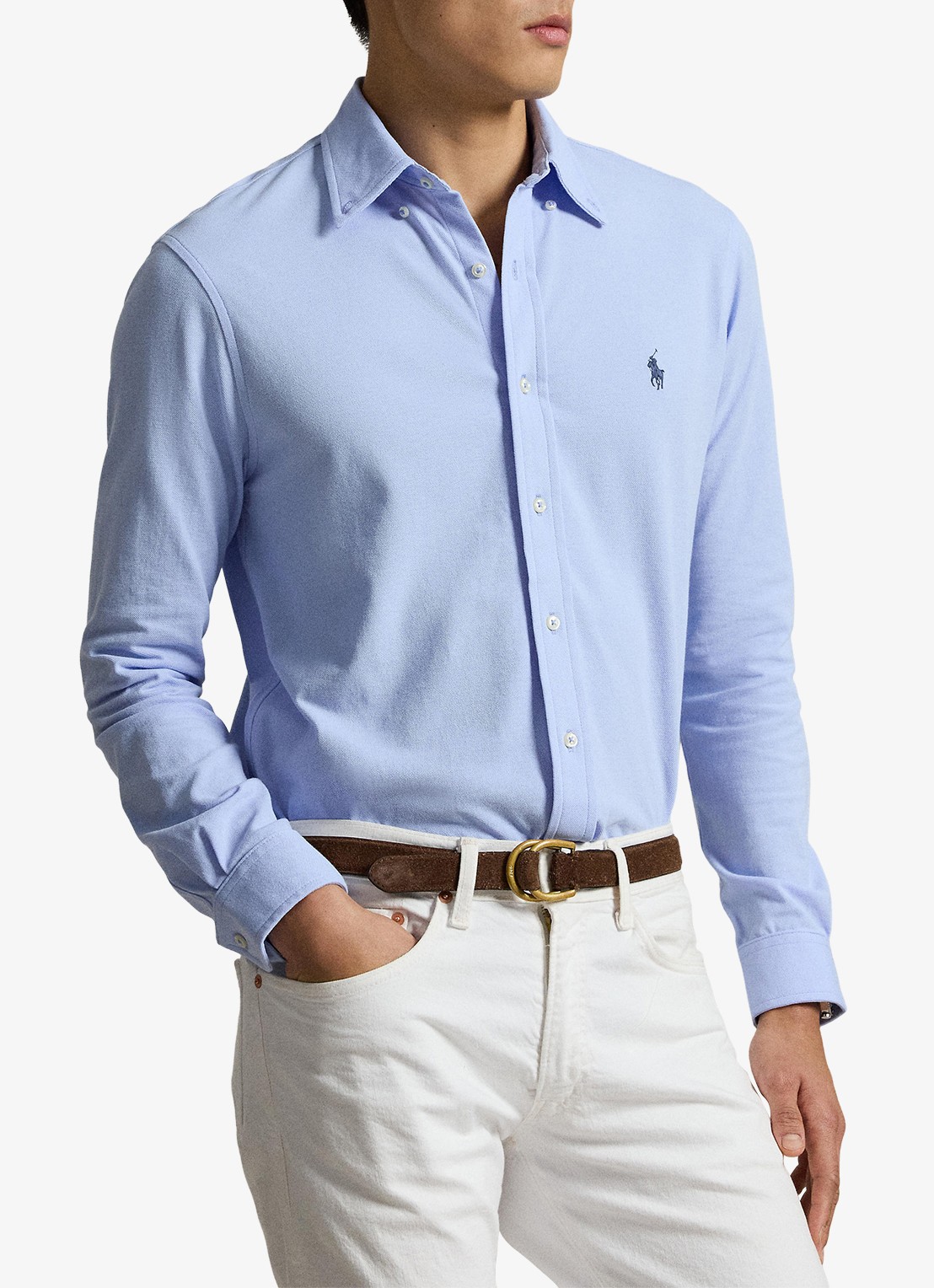 Ralph Lauren Regular fit overhemd van piqué katoen - voorkant 3 pebble blue c7952-zy57