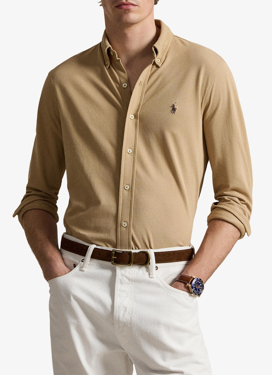 Ralph Lauren Regular fit overhemd van piqué katoen - voorkant 3 vintage khaki c8888-zy59