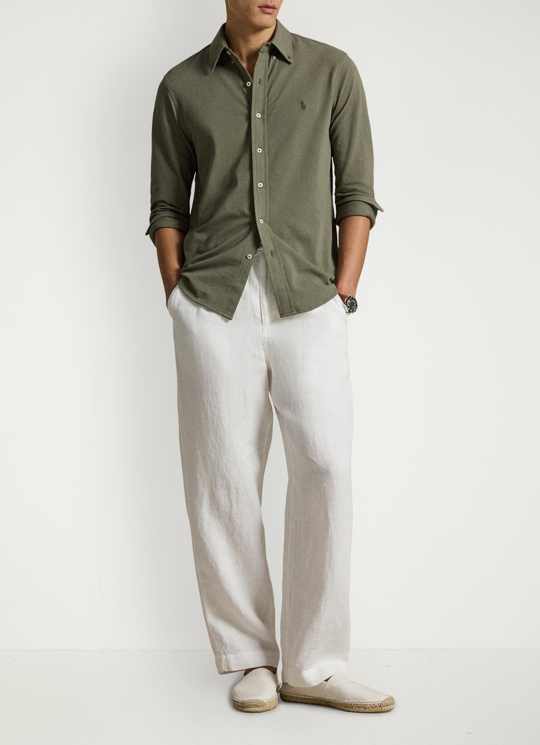 Ralph Lauren Regular fit overhemd van piqué katoen - detail cruise olive c0594-zy58