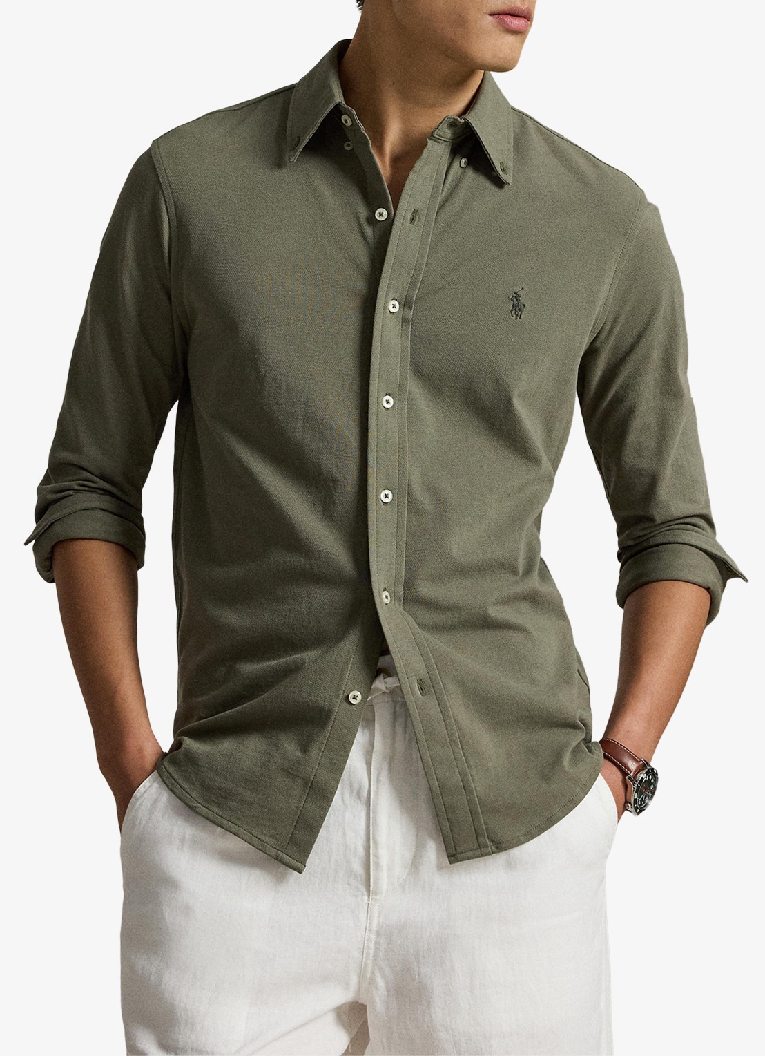 Ralph Lauren Regular fit overhemd van piqué katoen - voorkant 5 cruise olive c0594-zy58