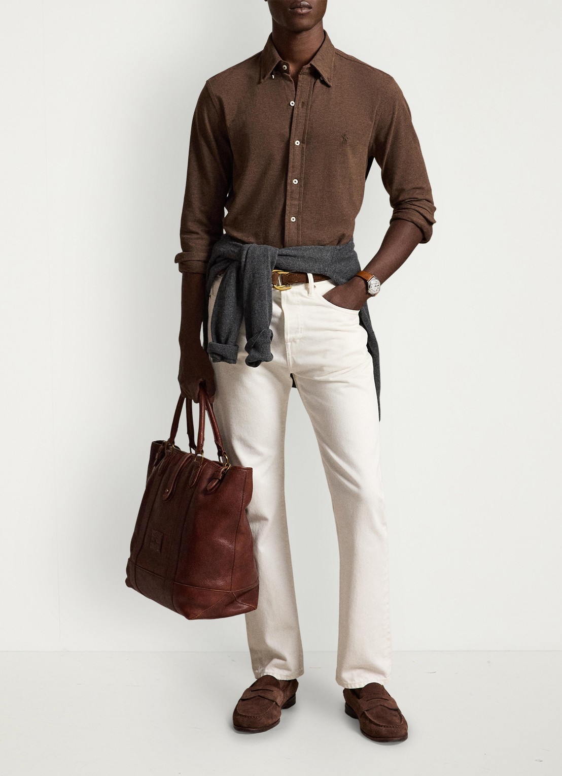 Ralph Lauren Regular fit overhemd van piqué katoen - detail nutmeg brown htht / bruin