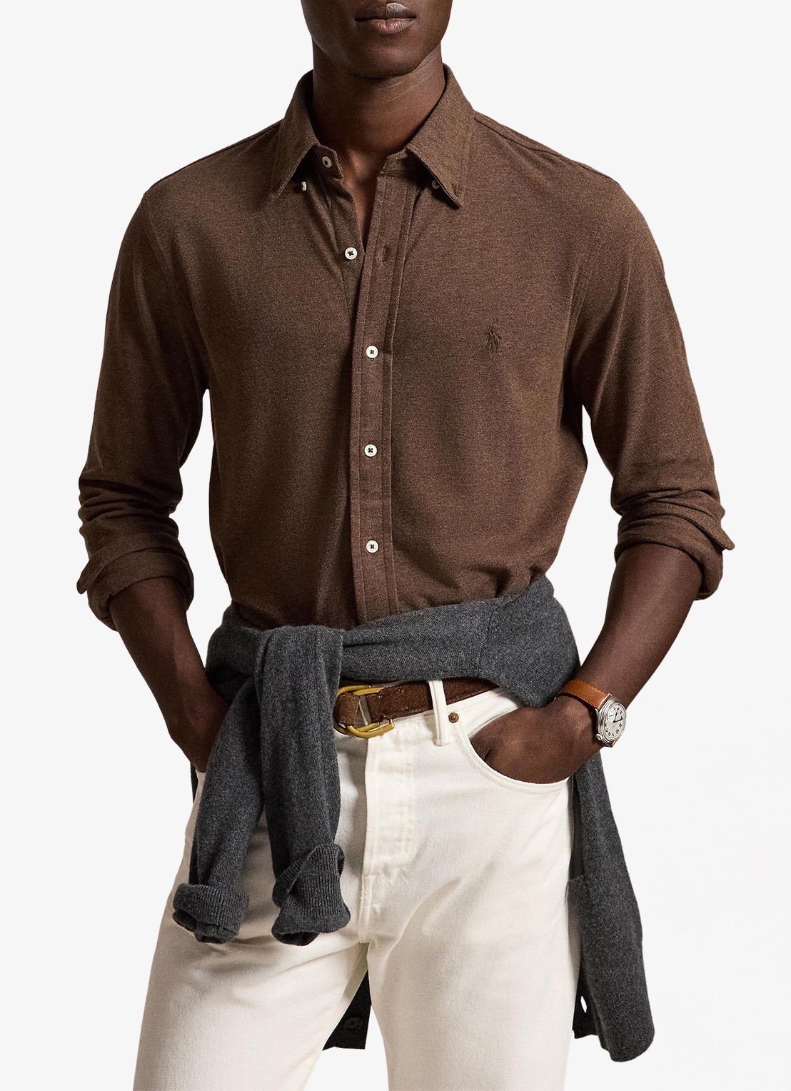 Ralph Lauren Regular fit overhemd van piqué katoen - voorkant 5 nutmeg brown htht / bruin