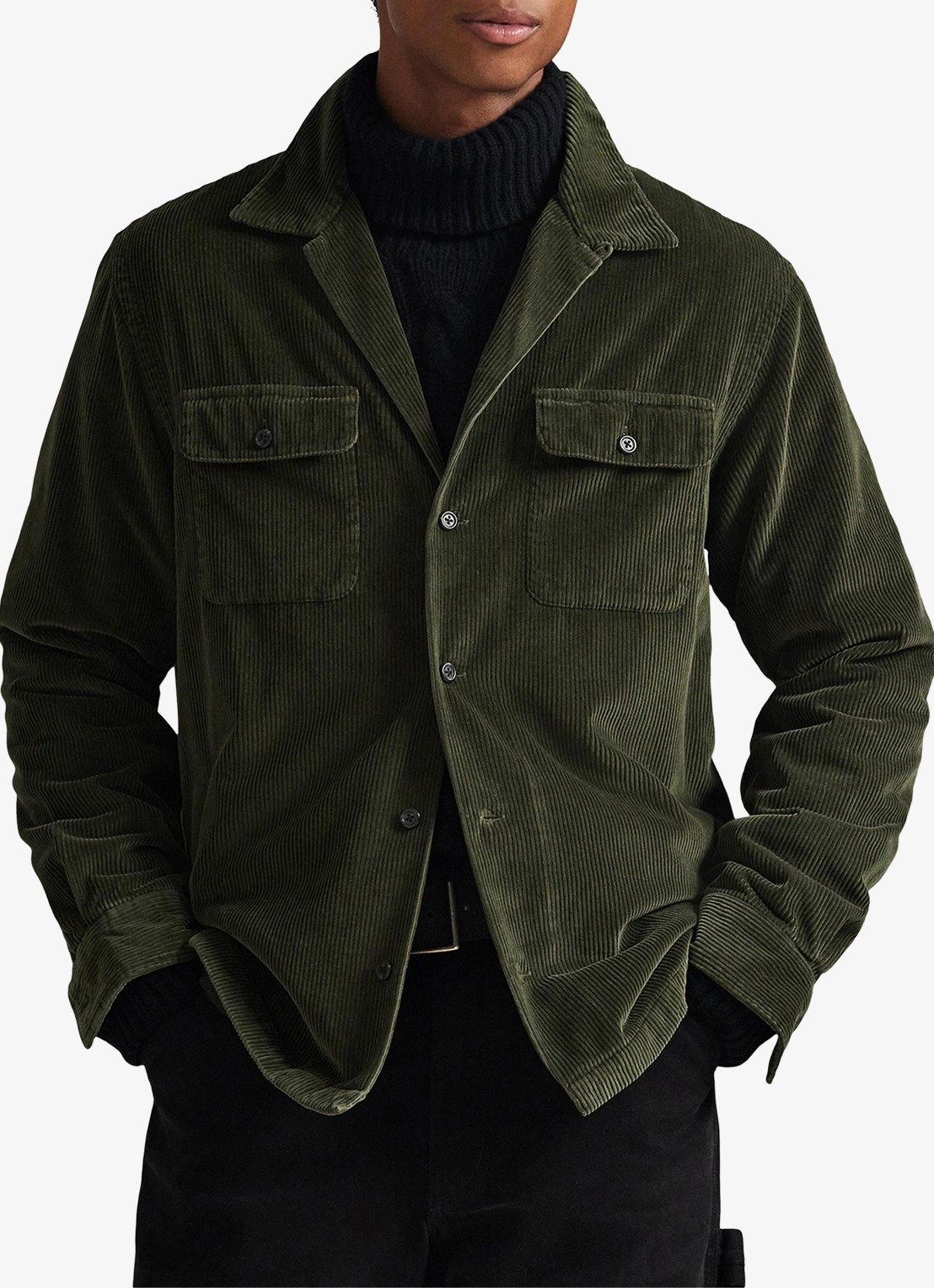 Ralph Lauren Regular fit overshirt van corduroy - detail 2 armadillo / legergroen