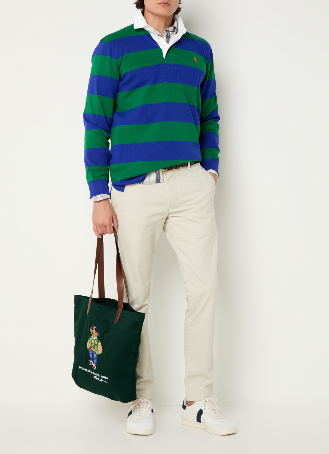 Ralph Lauren Regular fit polo met logo en streepprint - voorkant 3 kobaltblauw