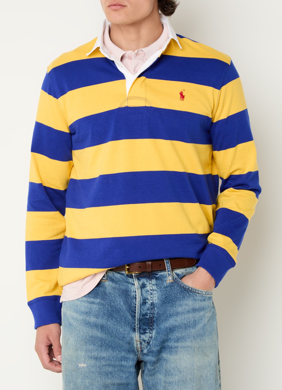 Ralph Lauren Regular fit polo met logo en streepprint - detail 3 lichtgeel