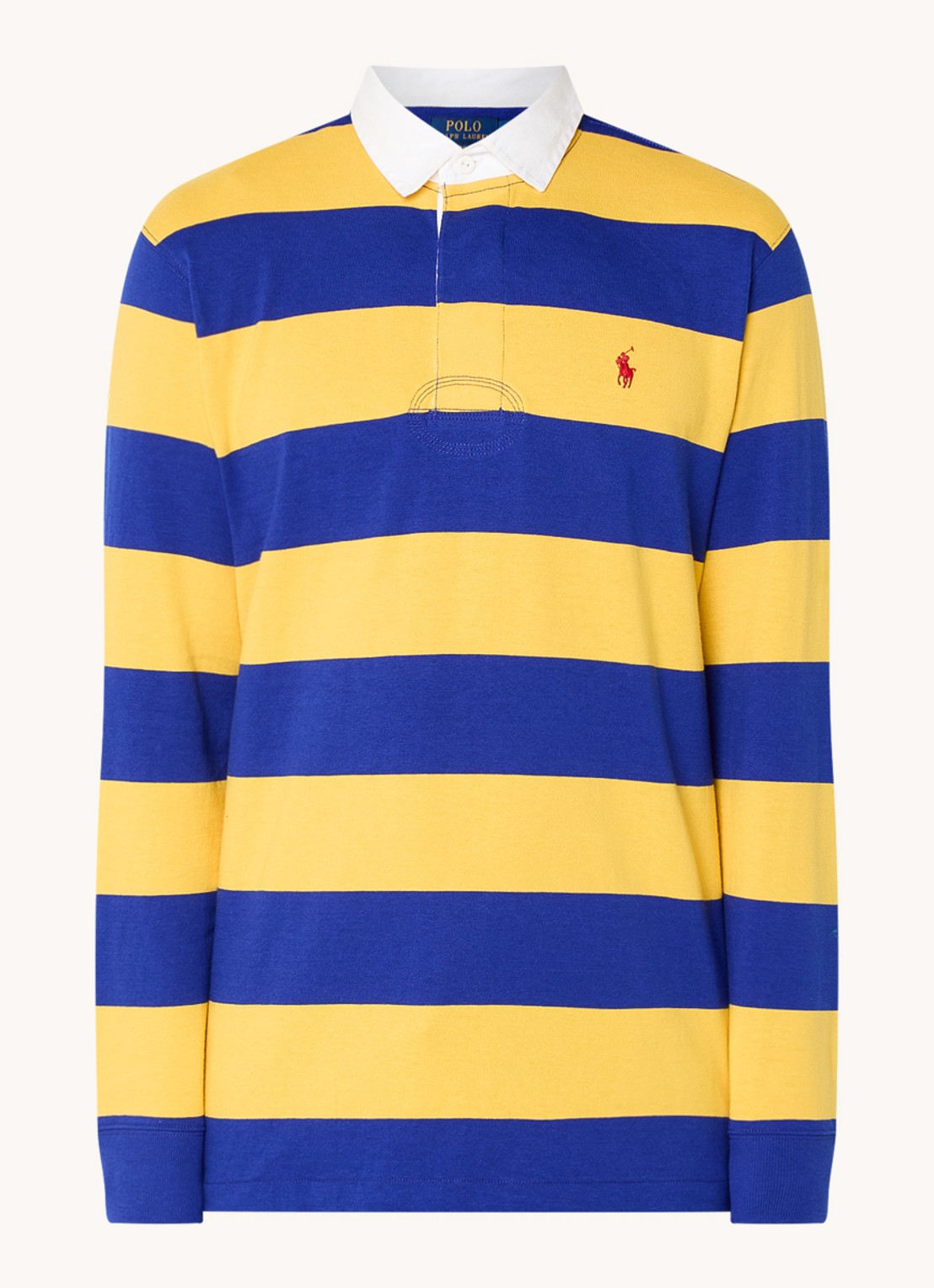 Ralph Lauren Regular fit polo met logo en streepprint - voorkant lichtgeel