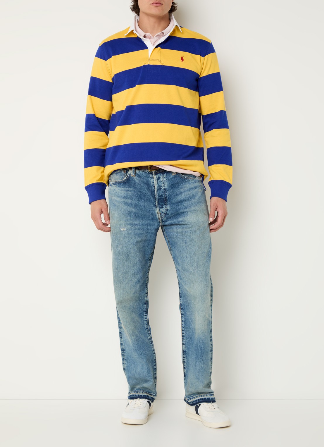 Ralph Lauren Regular fit polo met logo en streepprint - voorkant 2 lichtgeel