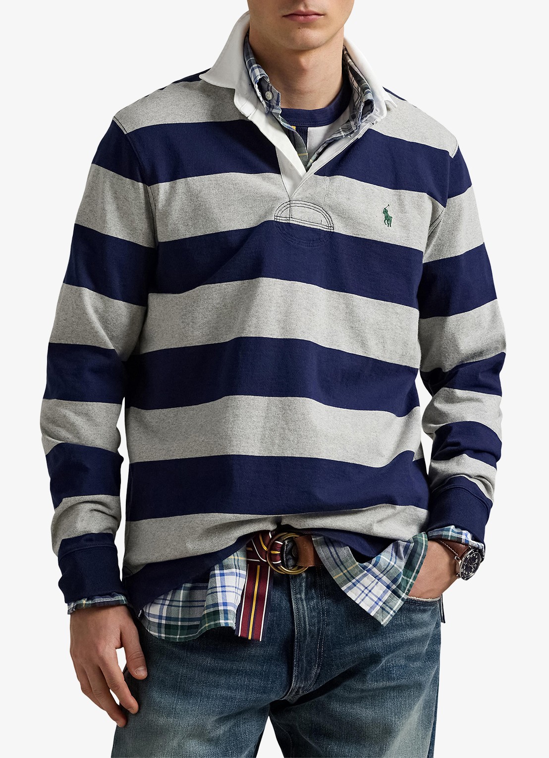 Ralph Lauren Regular fit polo met logo en streepprint - detail grijs