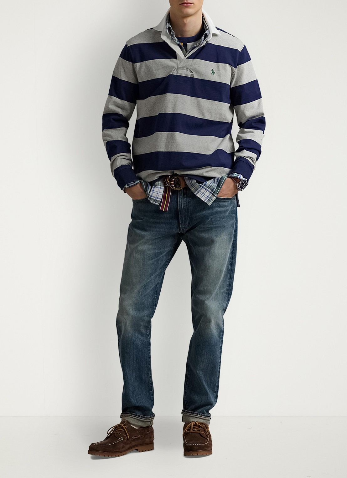 Ralph Lauren Regular fit polo met logo en streepprint - voorkant 4 grijs