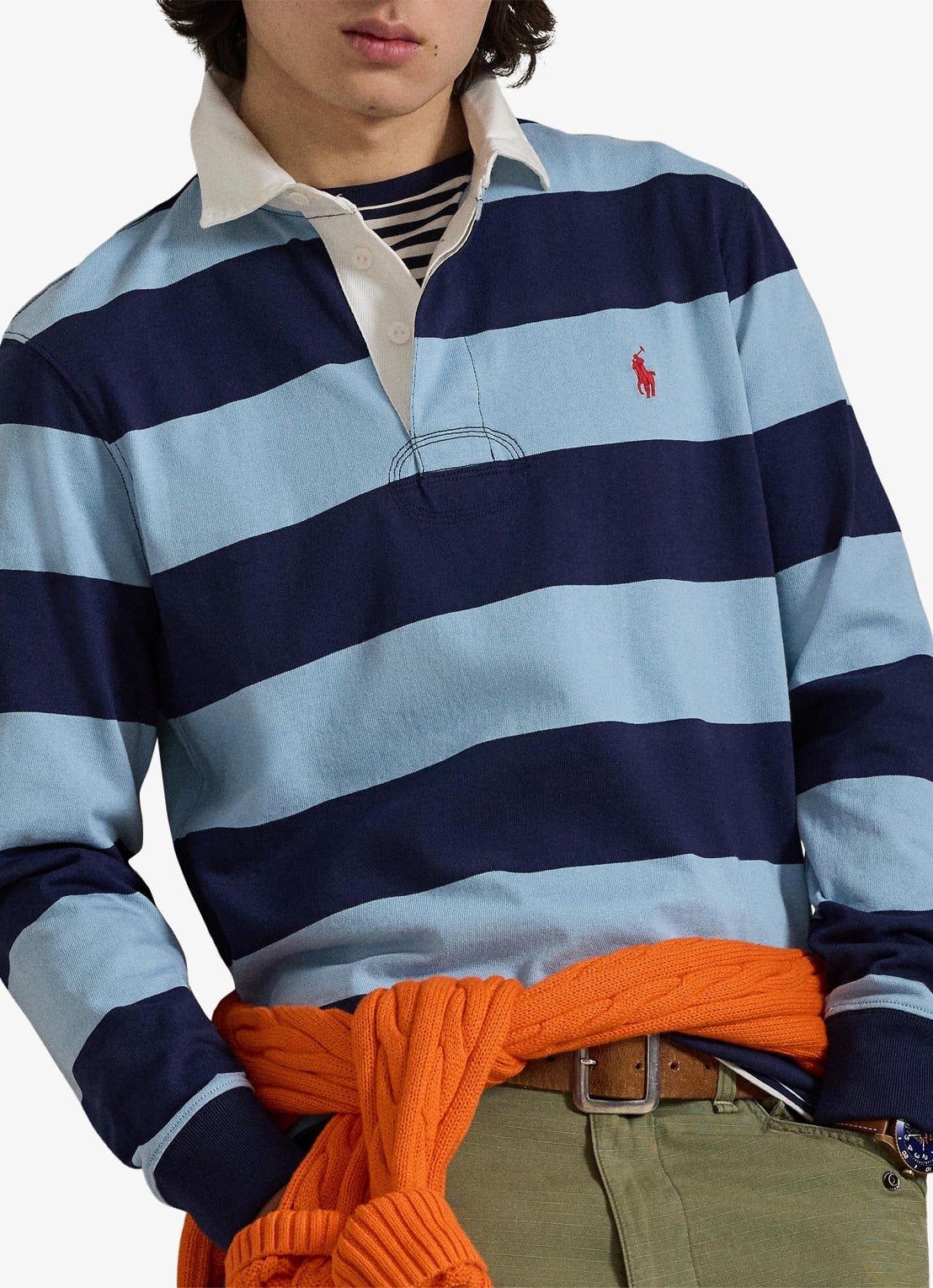 Ralph Lauren Regular fit polo met logo en streepprint - voorkant 4 powder blue