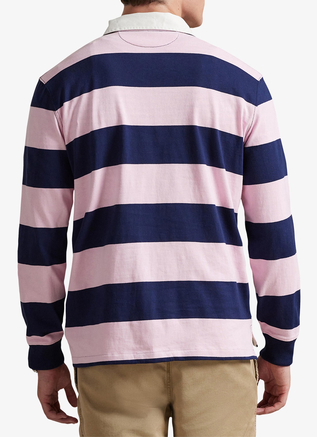 Ralph Lauren Regular fit polo met logo en streepprint - achterkant 5 carmel pink/newport navy / roze