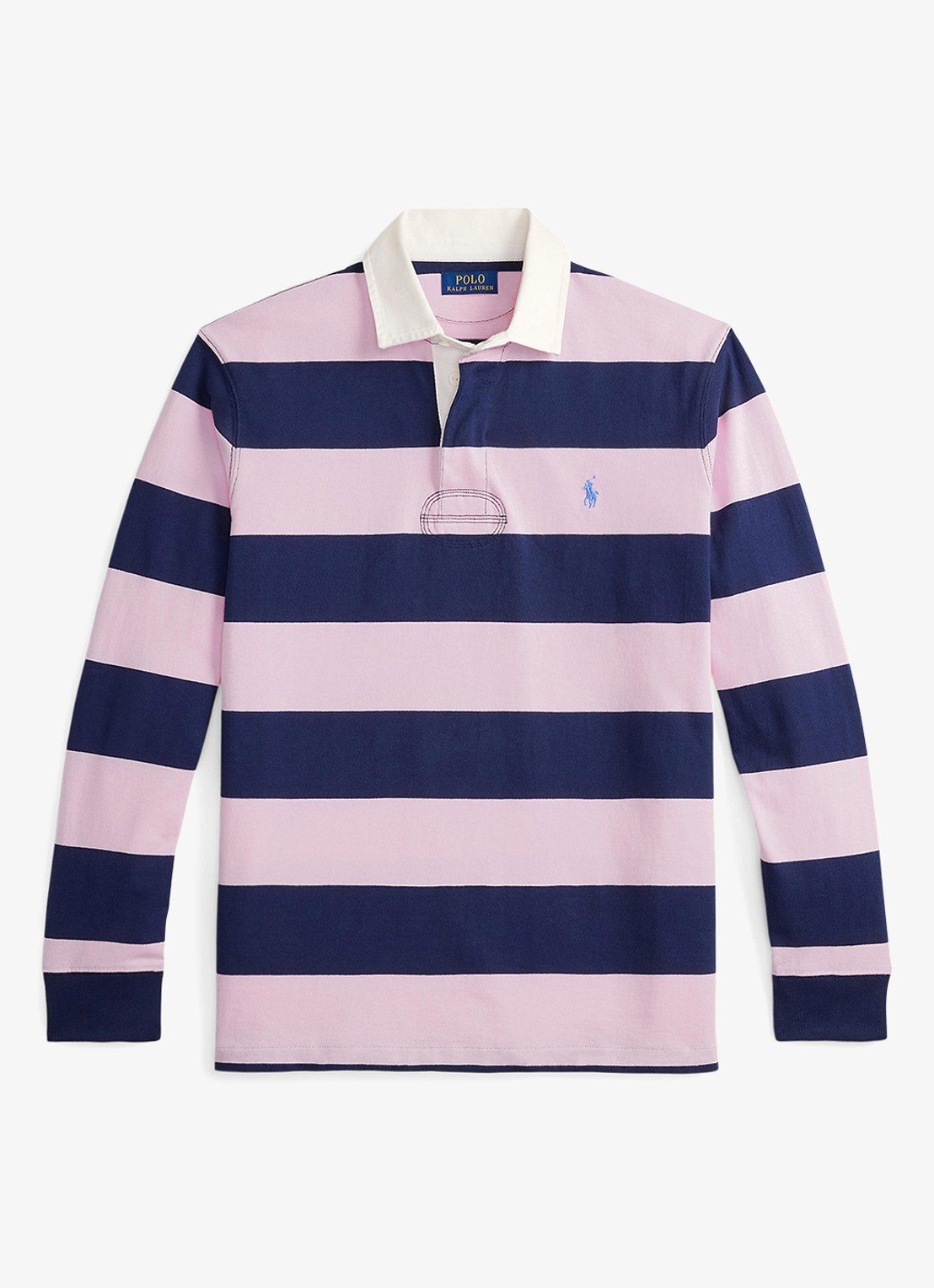 Ralph Lauren Regular fit polo met logo en streepprint - voorkant carmel pink/newport navy / roze