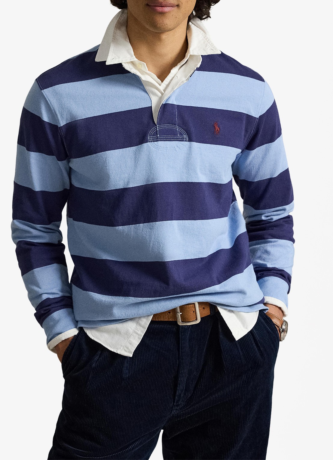 Ralph Lauren Regular fit polo met logo en streepprint - voorkant 2 chmry blu/bthus nvy / donkerblauw