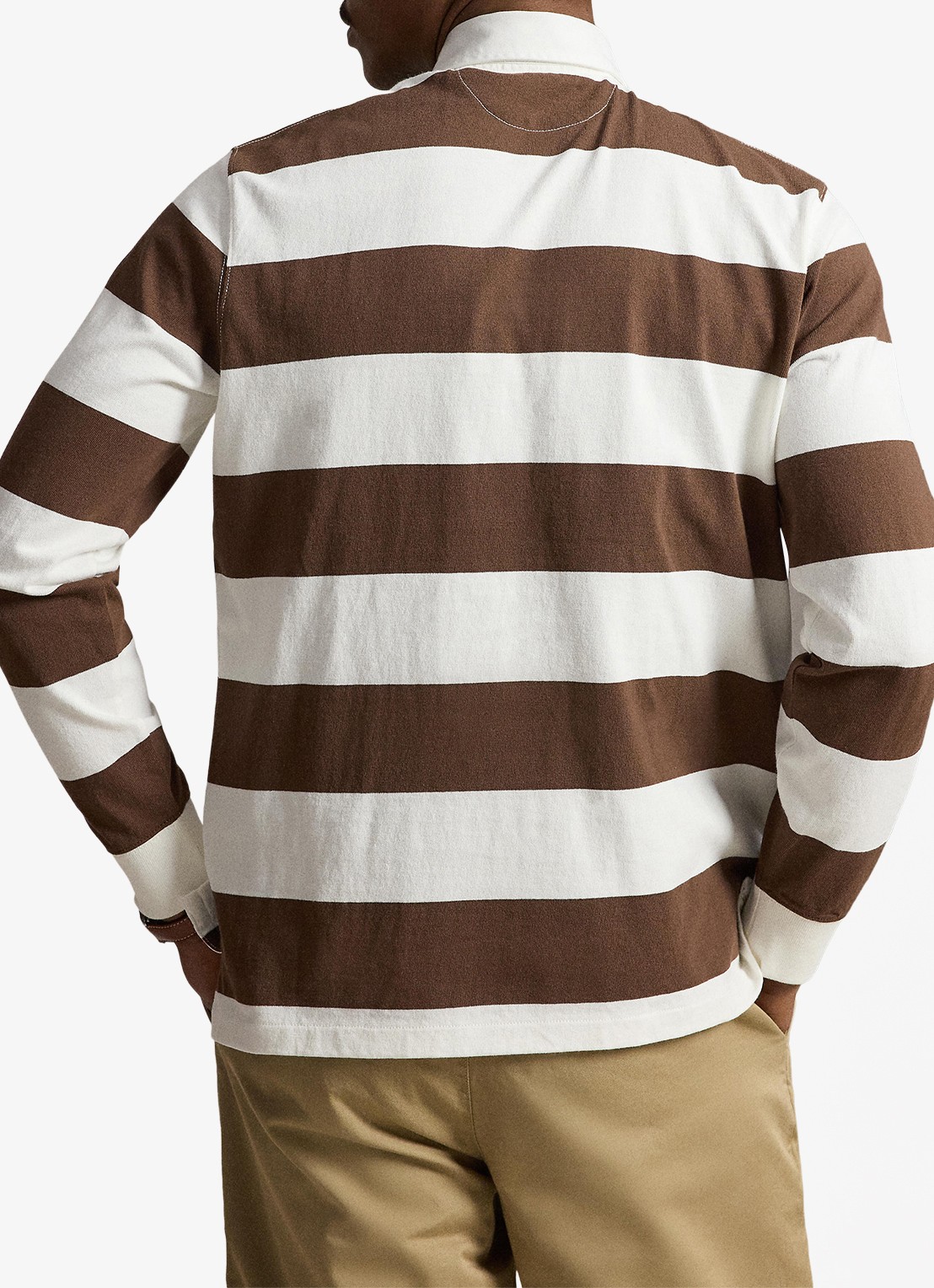 Ralph Lauren Regular fit polo met logo en streepprint - achterkant 3 trphy crm/choclate brwn / bruin