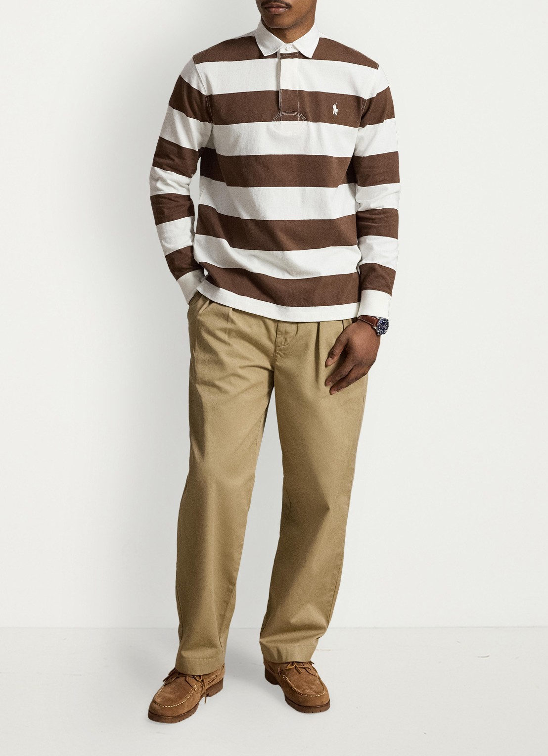Ralph Lauren Regular fit polo met logo en streepprint - detail trphy crm/choclate brwn / bruin