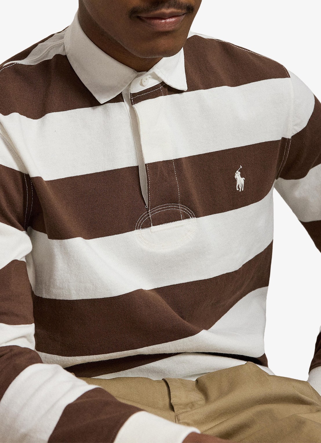 Ralph Lauren Regular fit polo met logo en streepprint - detail 2 trphy crm/choclate brwn / bruin