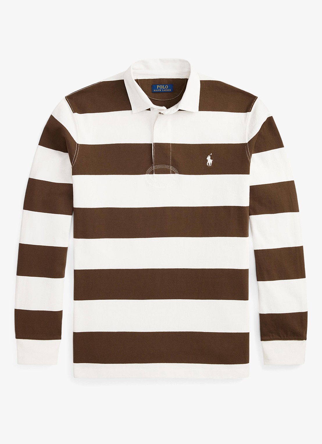 Ralph Lauren Regular fit polo met logo en streepprint - voorkant 4 trphy crm/choclate brwn / bruin