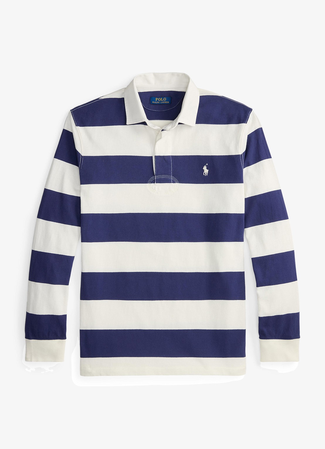 Ralph Lauren Regular fit polo met logo en streepprint - voorkant 4 trphy crm/bthus nvy / donkerblauw