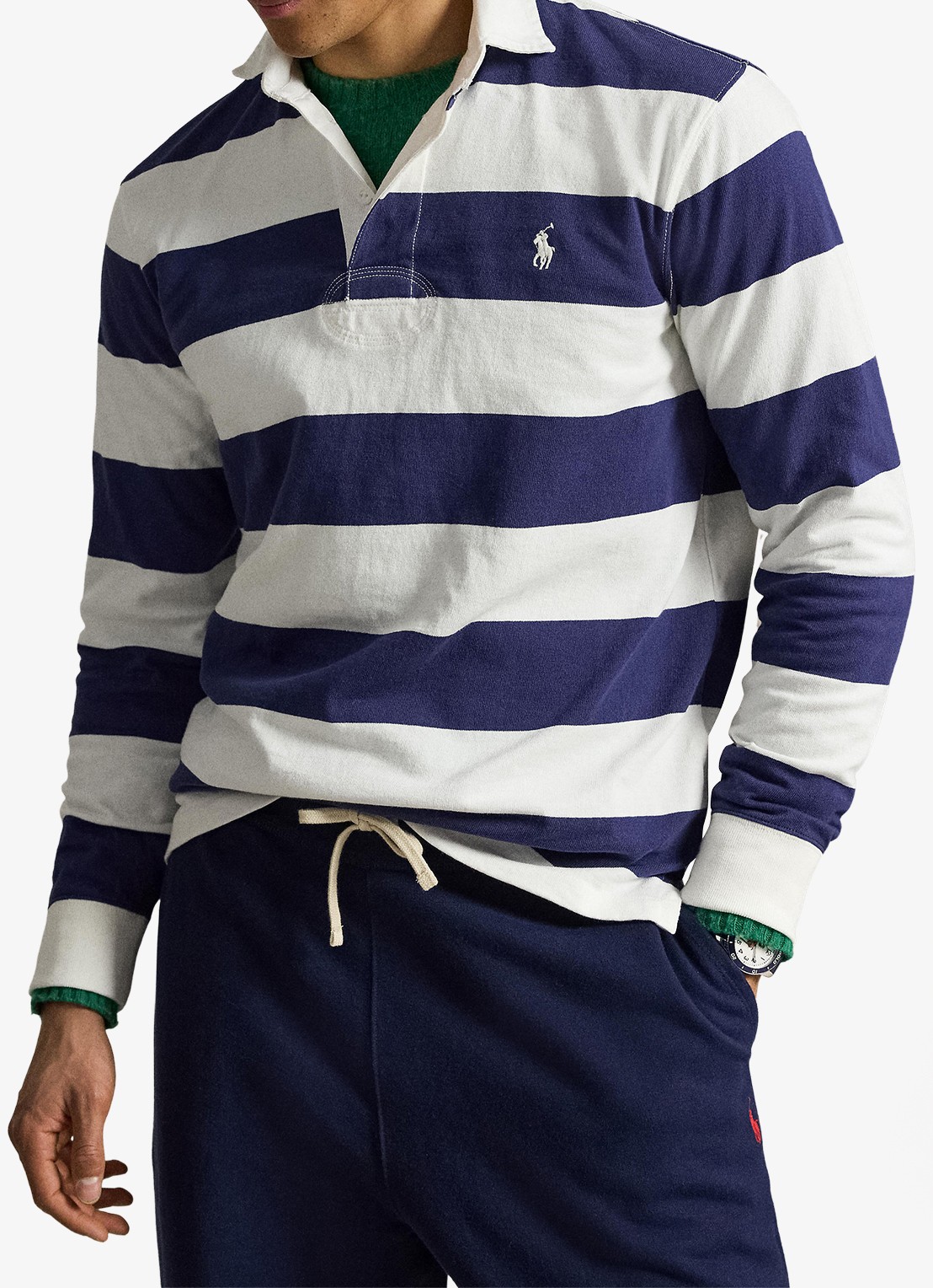 Ralph Lauren Regular fit polo met logo en streepprint - voorkant 5 trphy crm/bthus nvy / donkerblauw