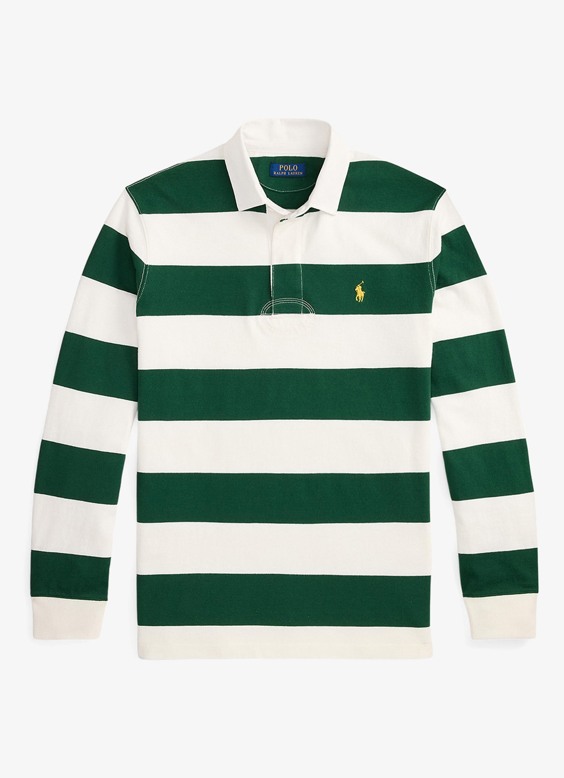 Ralph Lauren Regular fit polo met logo en streepprint - voorkant 4 trphy crm/nw forest / groen