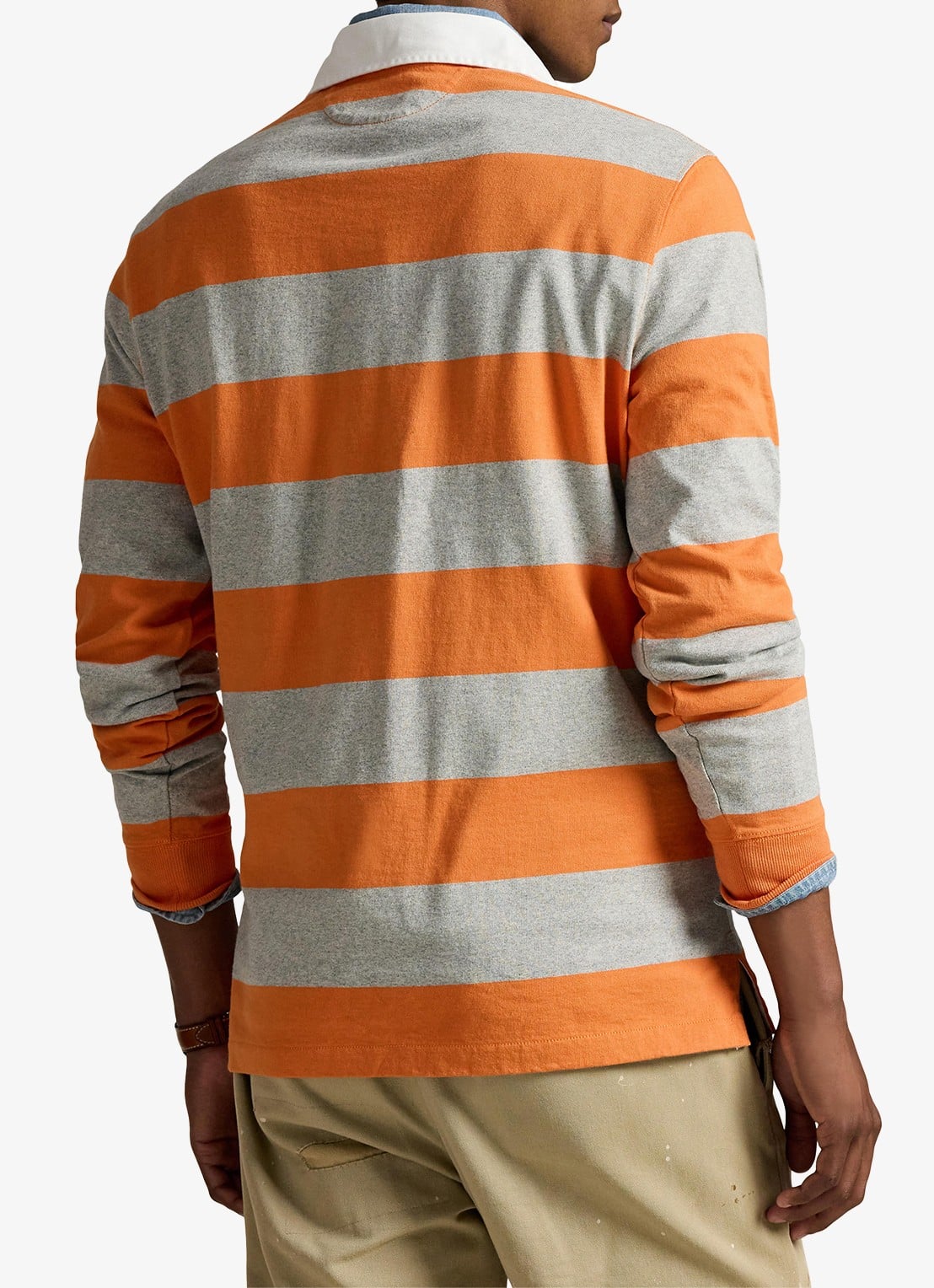 Ralph Lauren Regular fit polo met logoborduring en streepprint - achterkant 5 bedford orange / oranje