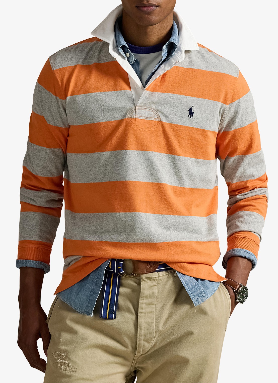 Ralph Lauren Regular fit polo met logoborduring en streepprint - detail 3 bedford orange / oranje