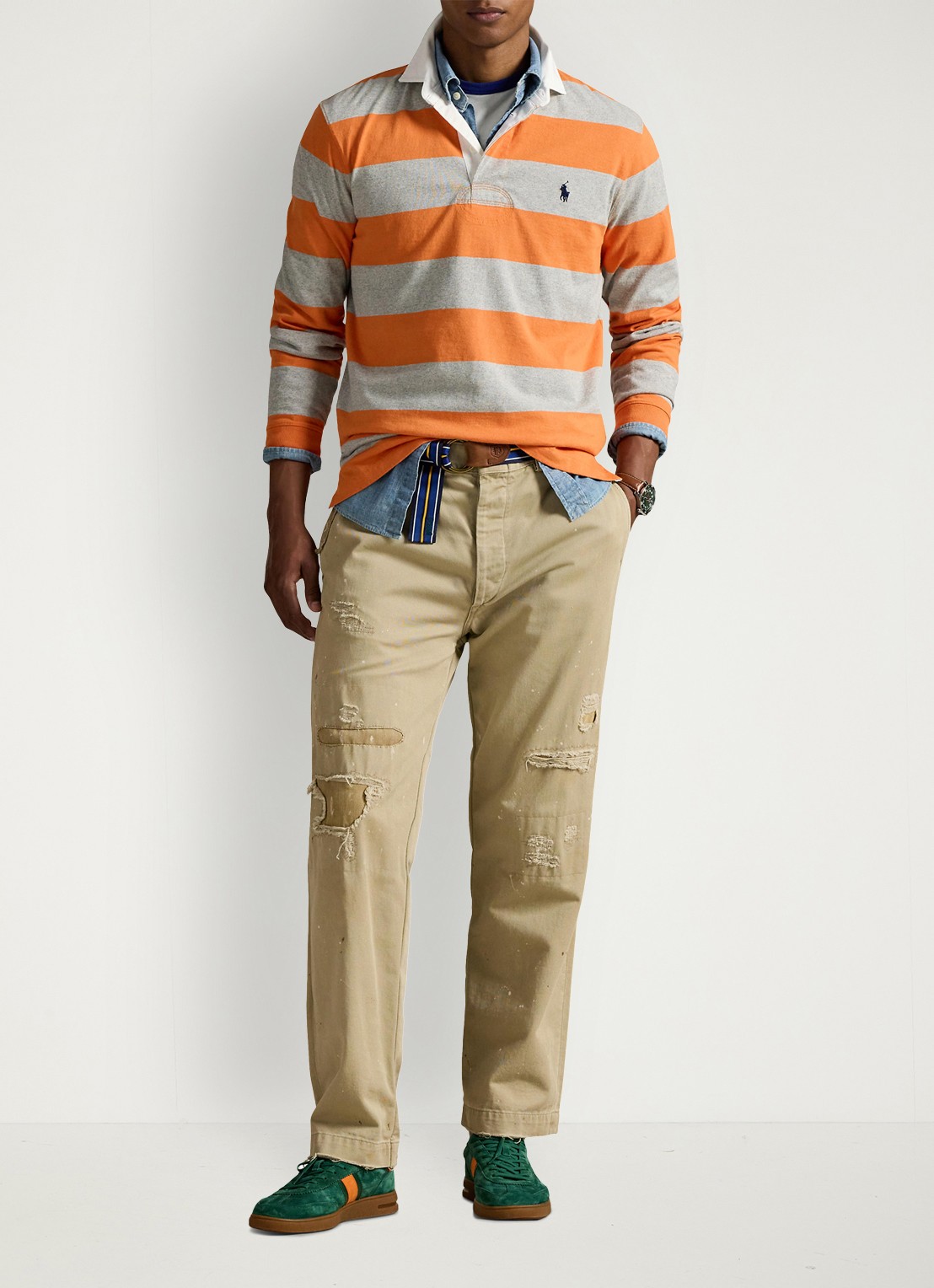 Ralph Lauren Regular fit polo met logoborduring en streepprint - voorkant 2 bedford orange / oranje
