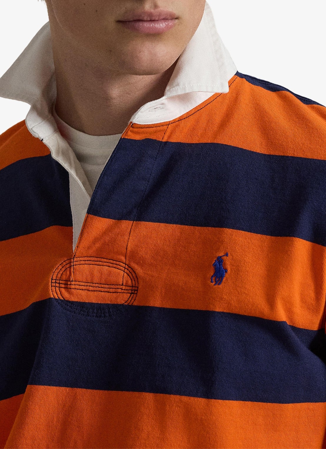 Ralph Lauren Regular fit polo met logoborduring en streepprint - detail 2 sailing orange/newport navy / oranje
