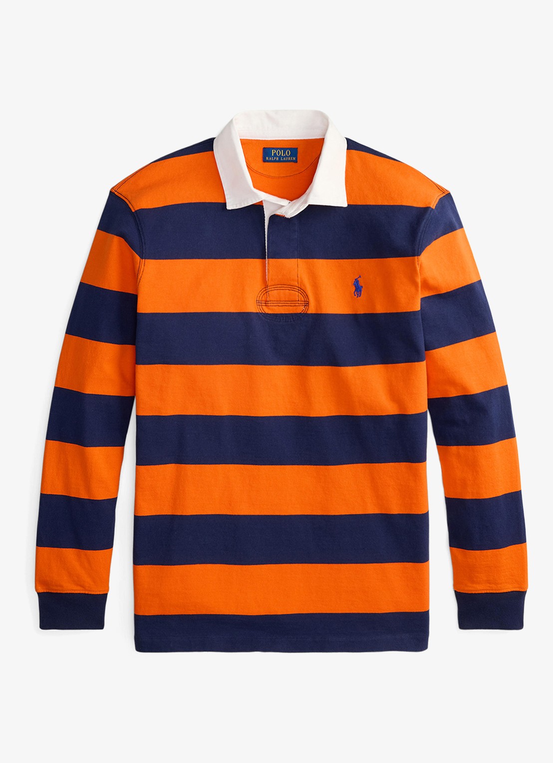 Ralph Lauren Regular fit polo met logoborduring en streepprint - voorkant 4 sailing orange/newport navy / oranje