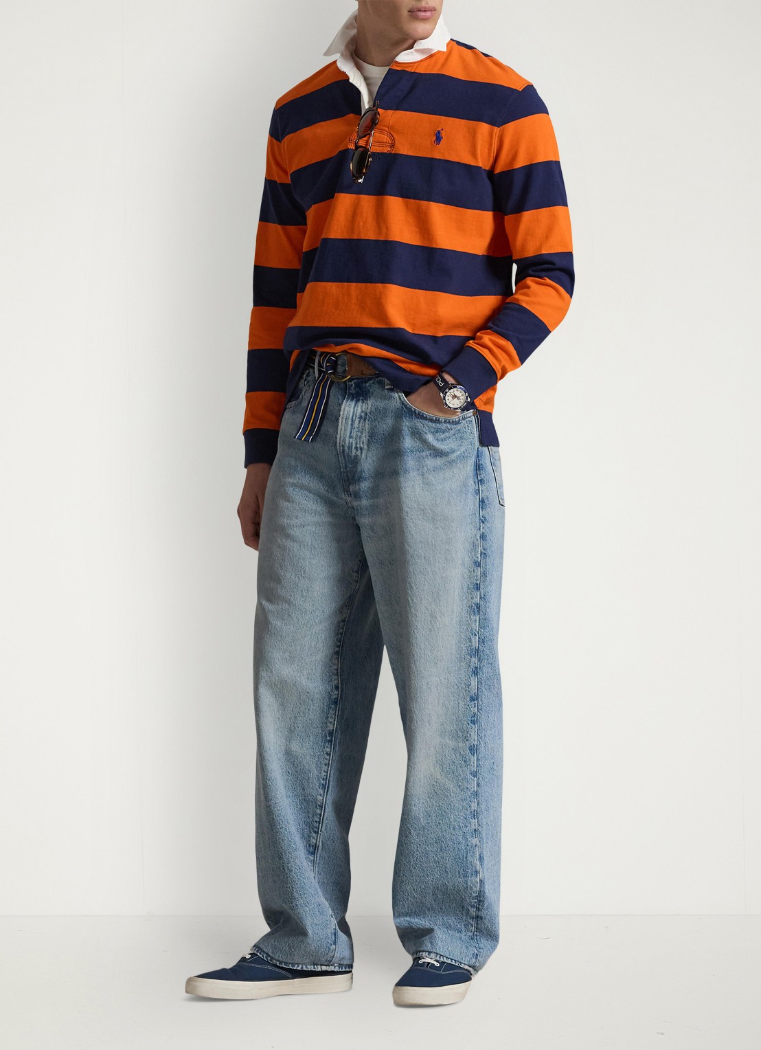 Ralph Lauren Regular fit polo met logoborduring en streepprint - voorkant 5 sailing orange/newport navy / oranje