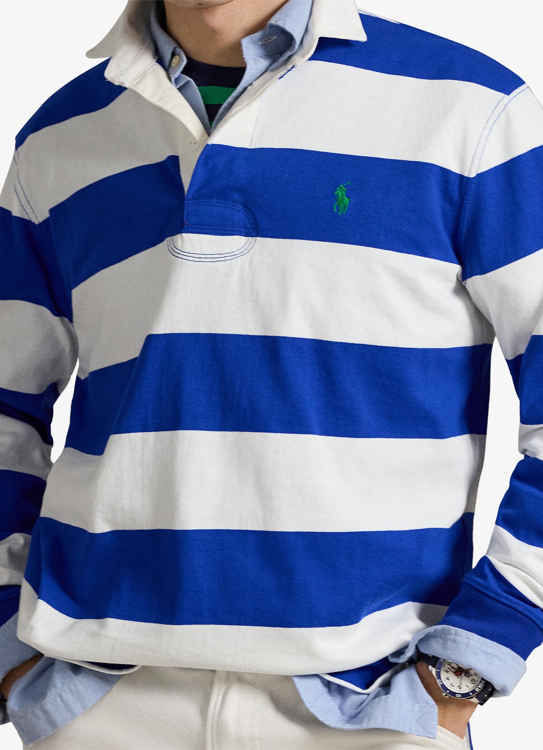 Ralph Lauren Regular fit polo met logoborduring en streepprint - detail 4 blauw