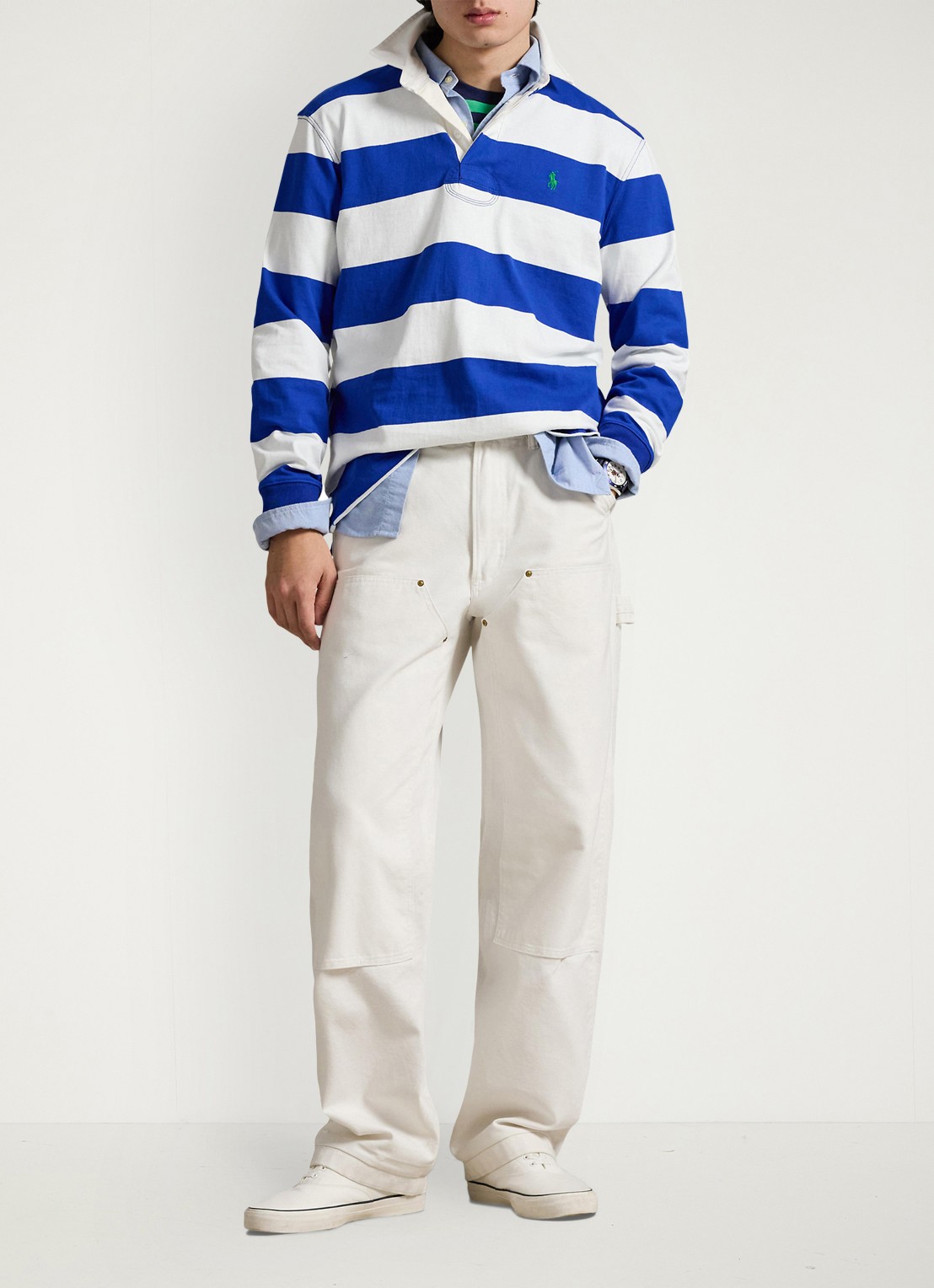 Ralph Lauren Regular fit polo met logoborduring en streepprint - voorkant 2 blauw